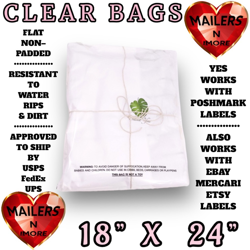( Quantity of 10 ) 18” X 24” Clea Inventory Bags,  Suffocation, Self Adhesive